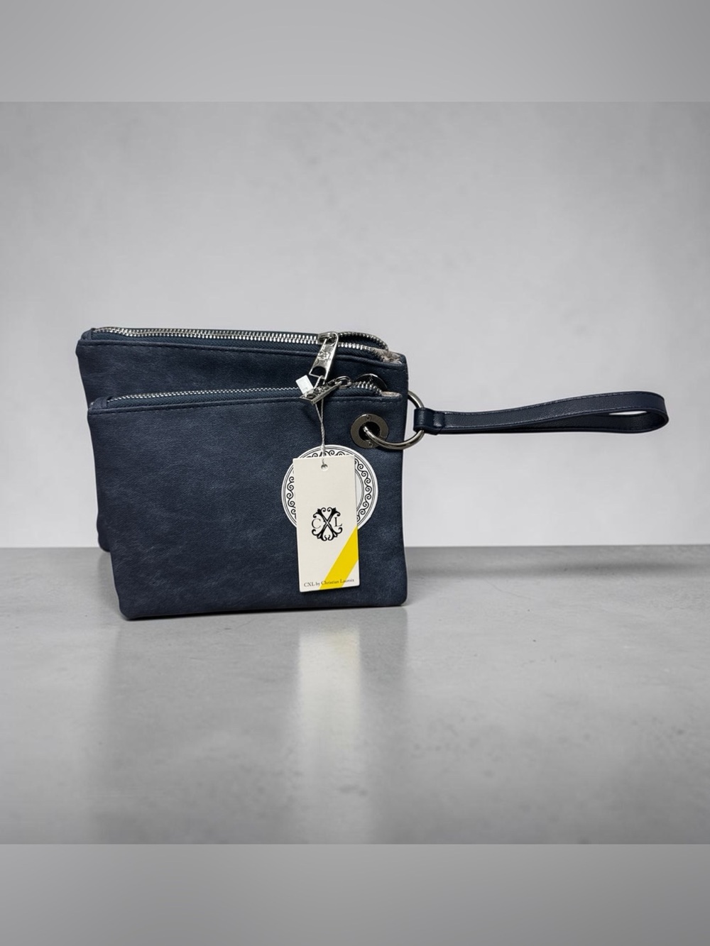 Women’s Indigo Denim Double Zip Wristlet Pouch Slim Wallet Bag Wrist StrapTravel